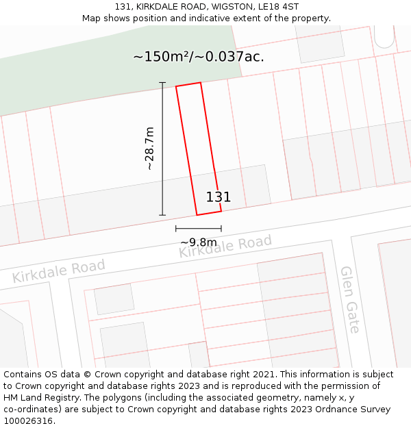 131, KIRKDALE ROAD, WIGSTON, LE18 4ST: Plot and title map