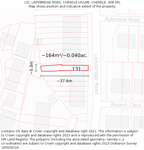 131, LADYBRIDGE ROAD, CHEADLE HULME, CHEADLE, SK8 5PL: Plot and title map