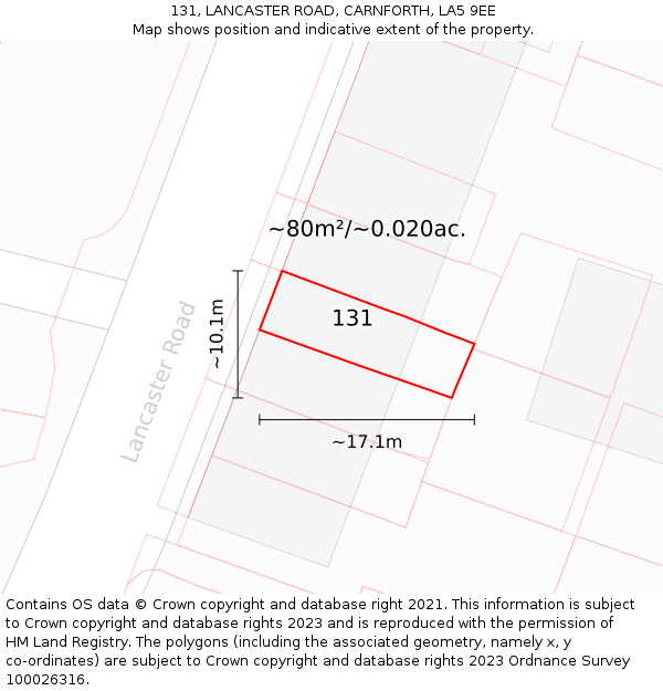 131, LANCASTER ROAD, CARNFORTH, LA5 9EE: Plot and title map