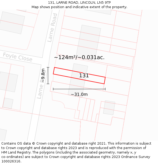 131, LARNE ROAD, LINCOLN, LN5 9TP: Plot and title map