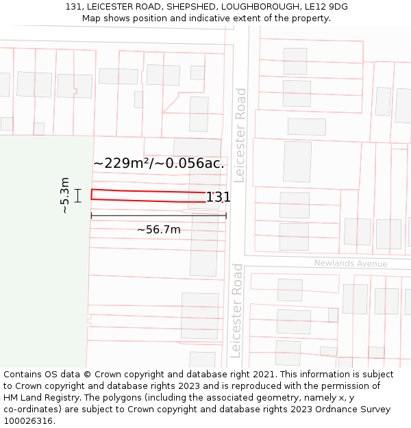 131, LEICESTER ROAD, SHEPSHED, LOUGHBOROUGH, LE12 9DG: Plot and title map