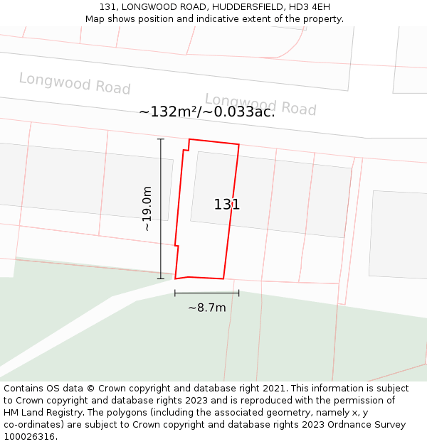 131, LONGWOOD ROAD, HUDDERSFIELD, HD3 4EH: Plot and title map