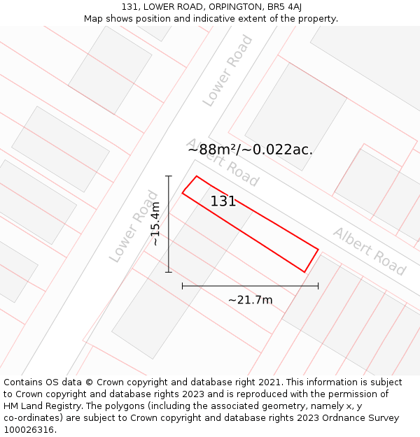 131, LOWER ROAD, ORPINGTON, BR5 4AJ: Plot and title map