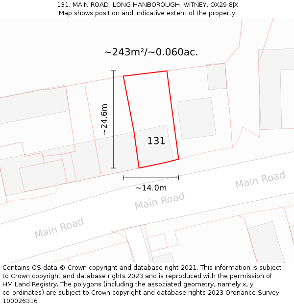 131, MAIN ROAD, LONG HANBOROUGH, WITNEY, OX29 8JX: Plot and title map