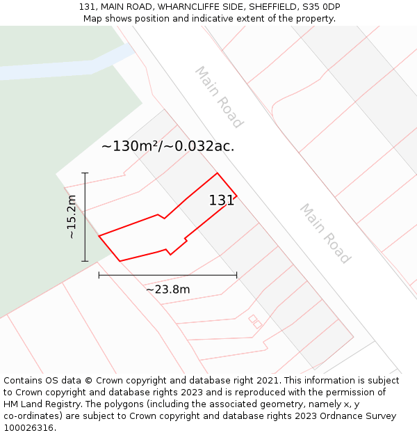131, MAIN ROAD, WHARNCLIFFE SIDE, SHEFFIELD, S35 0DP: Plot and title map