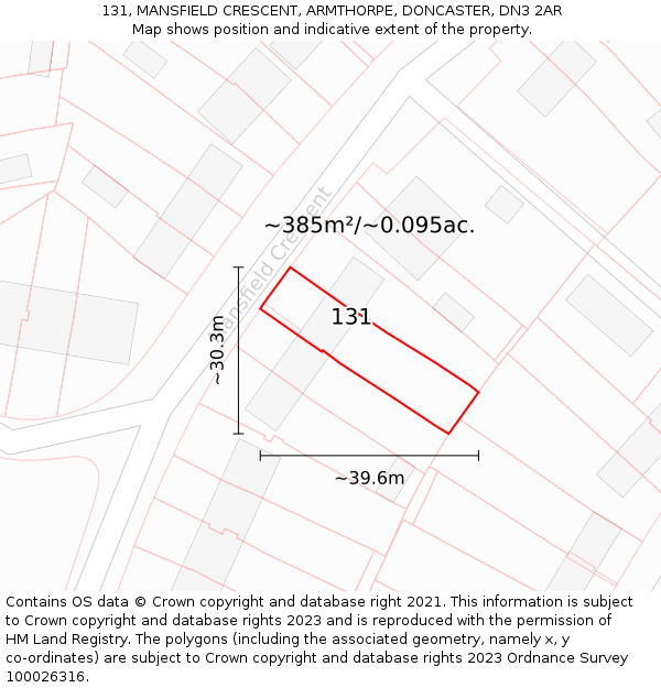 131, MANSFIELD CRESCENT, ARMTHORPE, DONCASTER, DN3 2AR: Plot and title map