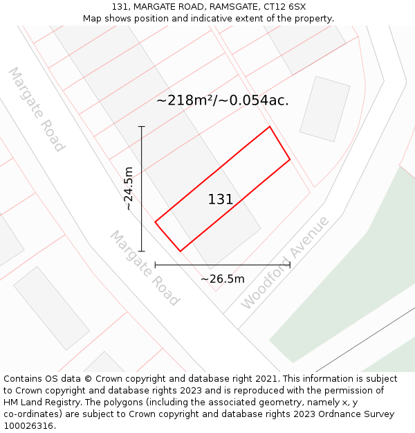 131, MARGATE ROAD, RAMSGATE, CT12 6SX: Plot and title map