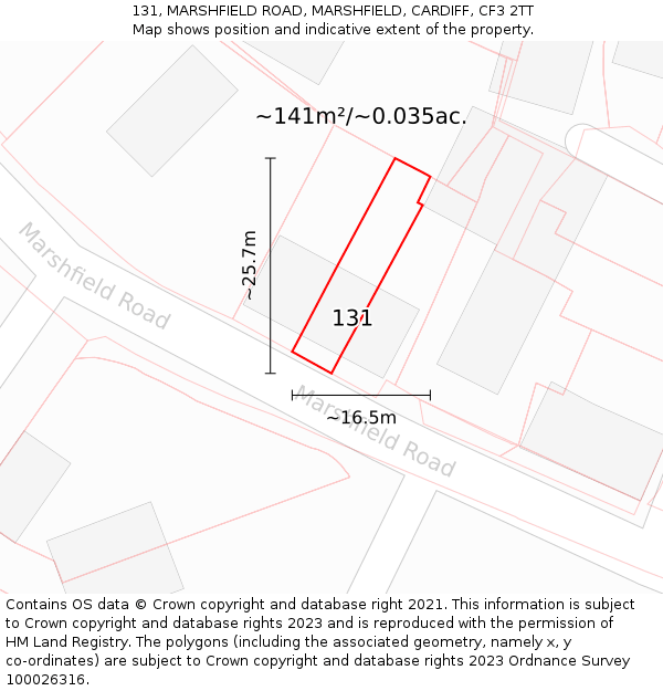 131, MARSHFIELD ROAD, MARSHFIELD, CARDIFF, CF3 2TT: Plot and title map