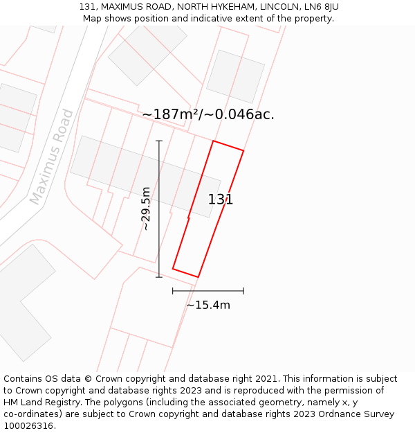 131, MAXIMUS ROAD, NORTH HYKEHAM, LINCOLN, LN6 8JU: Plot and title map