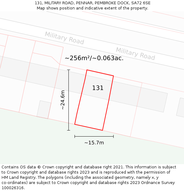 131, MILITARY ROAD, PENNAR, PEMBROKE DOCK, SA72 6SE: Plot and title map