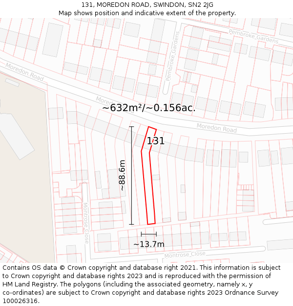 131, MOREDON ROAD, SWINDON, SN2 2JG: Plot and title map