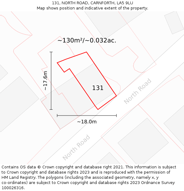 131, NORTH ROAD, CARNFORTH, LA5 9LU: Plot and title map