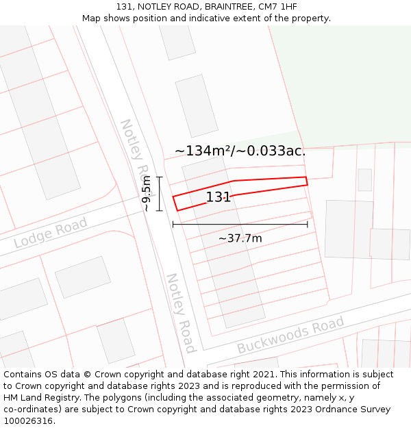 131, NOTLEY ROAD, BRAINTREE, CM7 1HF: Plot and title map