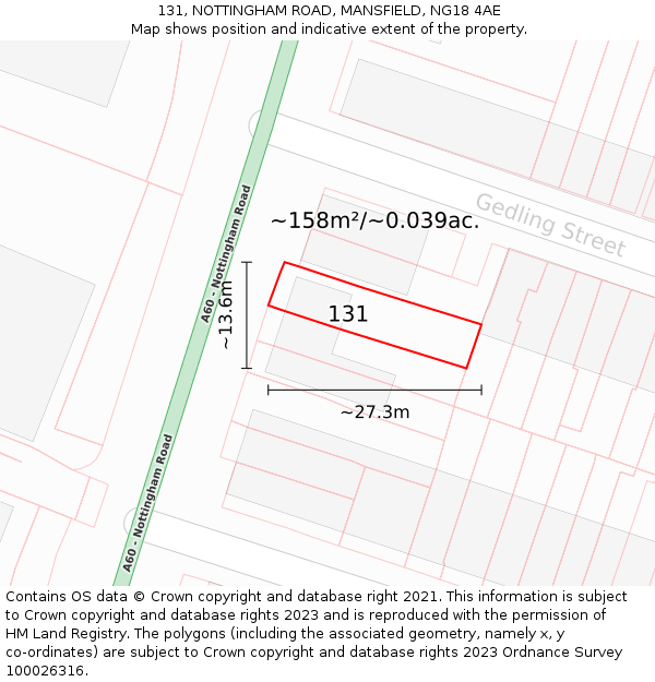 131, NOTTINGHAM ROAD, MANSFIELD, NG18 4AE: Plot and title map