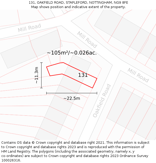 131, OAKFIELD ROAD, STAPLEFORD, NOTTINGHAM, NG9 8FE: Plot and title map