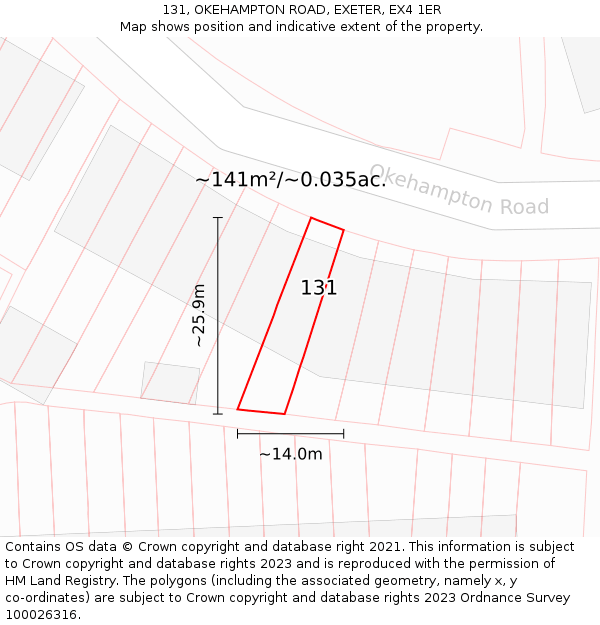 131, OKEHAMPTON ROAD, EXETER, EX4 1ER: Plot and title map