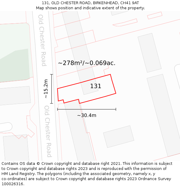 131, OLD CHESTER ROAD, BIRKENHEAD, CH41 9AT: Plot and title map
