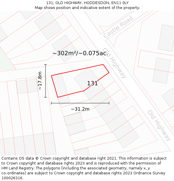 131, OLD HIGHWAY, HODDESDON, EN11 0LY: Plot and title map