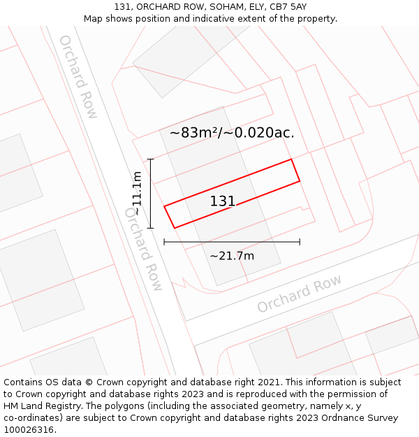 131, ORCHARD ROW, SOHAM, ELY, CB7 5AY: Plot and title map