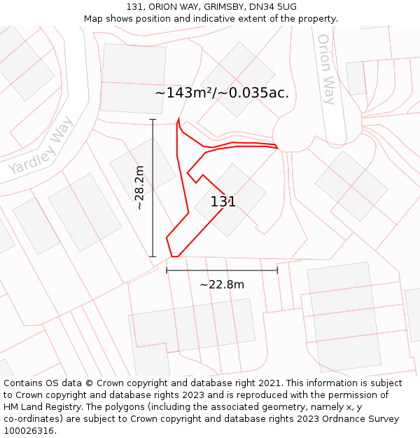 131, ORION WAY, GRIMSBY, DN34 5UG: Plot and title map