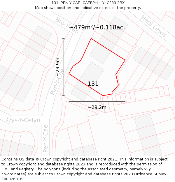 131, PEN Y CAE, CAERPHILLY, CF83 3BX: Plot and title map