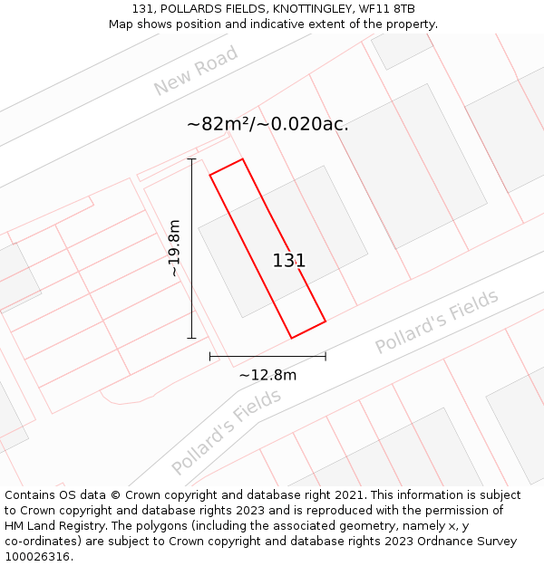 131, POLLARDS FIELDS, KNOTTINGLEY, WF11 8TB: Plot and title map
