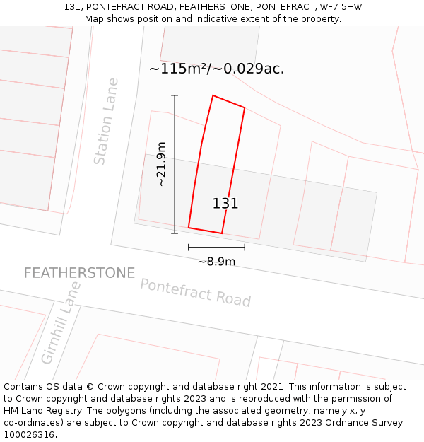 131, PONTEFRACT ROAD, FEATHERSTONE, PONTEFRACT, WF7 5HW: Plot and title map