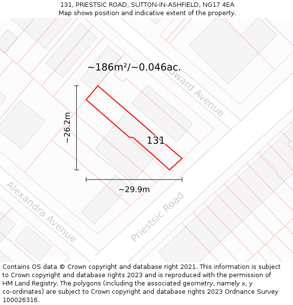 131, PRIESTSIC ROAD, SUTTON-IN-ASHFIELD, NG17 4EA: Plot and title map