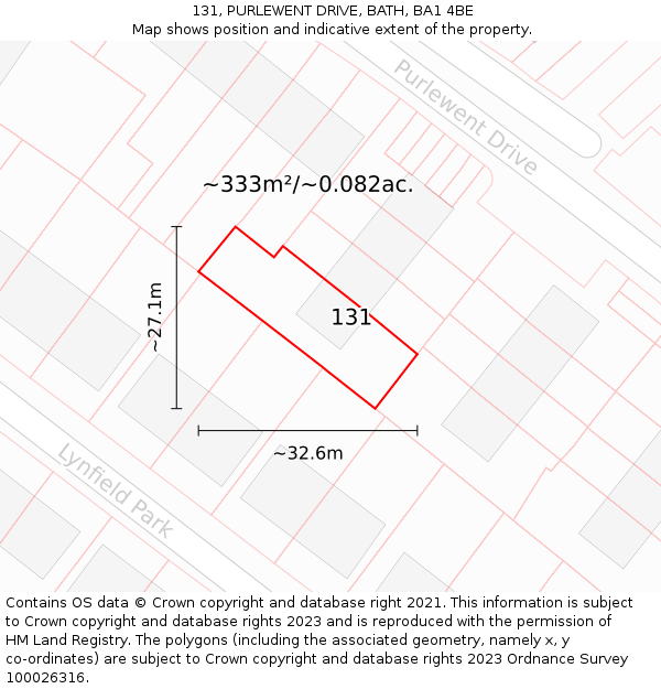 131, PURLEWENT DRIVE, BATH, BA1 4BE: Plot and title map