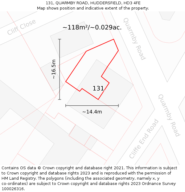 131, QUARMBY ROAD, HUDDERSFIELD, HD3 4FE: Plot and title map