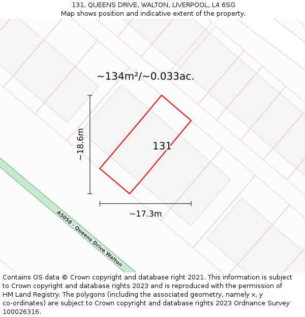 131, QUEENS DRIVE, WALTON, LIVERPOOL, L4 6SG: Plot and title map