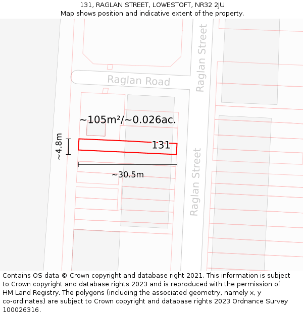 131, RAGLAN STREET, LOWESTOFT, NR32 2JU: Plot and title map