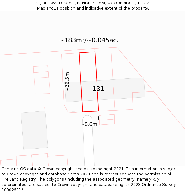131, REDWALD ROAD, RENDLESHAM, WOODBRIDGE, IP12 2TF: Plot and title map
