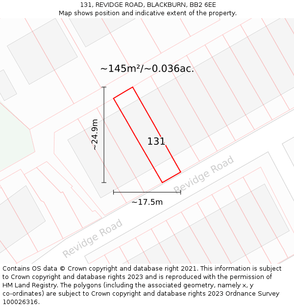 131, REVIDGE ROAD, BLACKBURN, BB2 6EE: Plot and title map