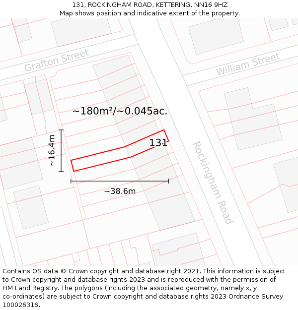 131, ROCKINGHAM ROAD, KETTERING, NN16 9HZ: Plot and title map