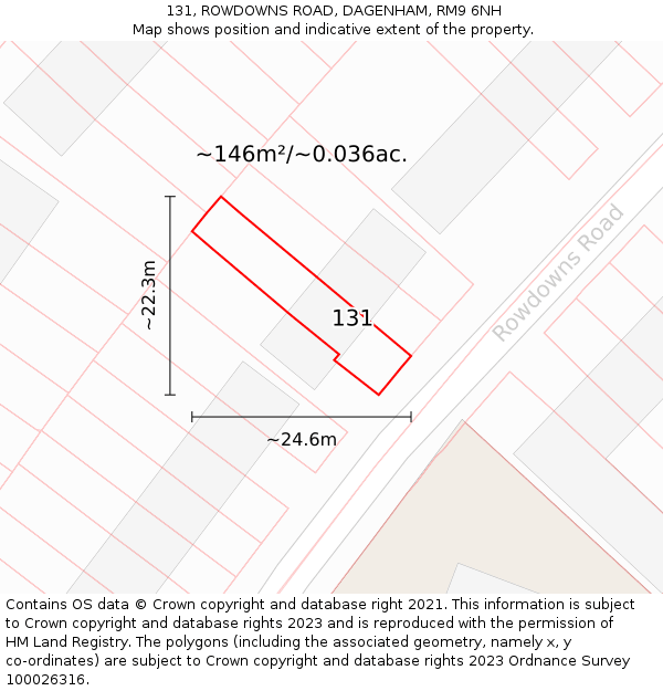 131, ROWDOWNS ROAD, DAGENHAM, RM9 6NH: Plot and title map