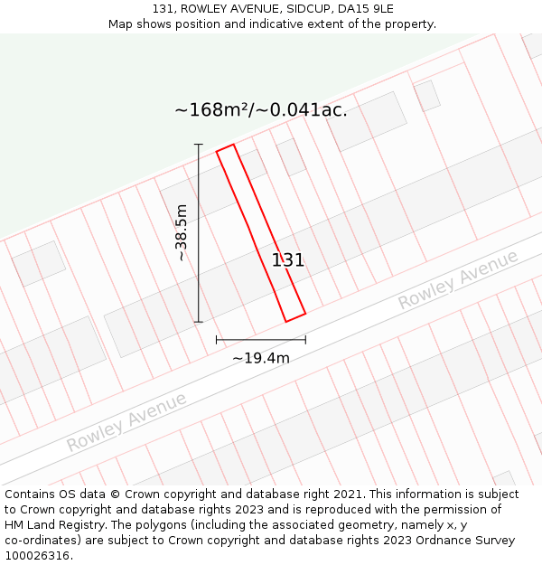 131, ROWLEY AVENUE, SIDCUP, DA15 9LE: Plot and title map