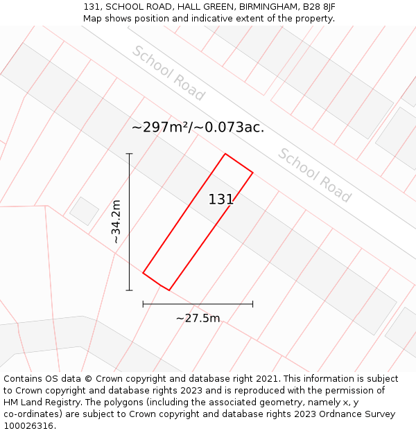 131, SCHOOL ROAD, HALL GREEN, BIRMINGHAM, B28 8JF: Plot and title map