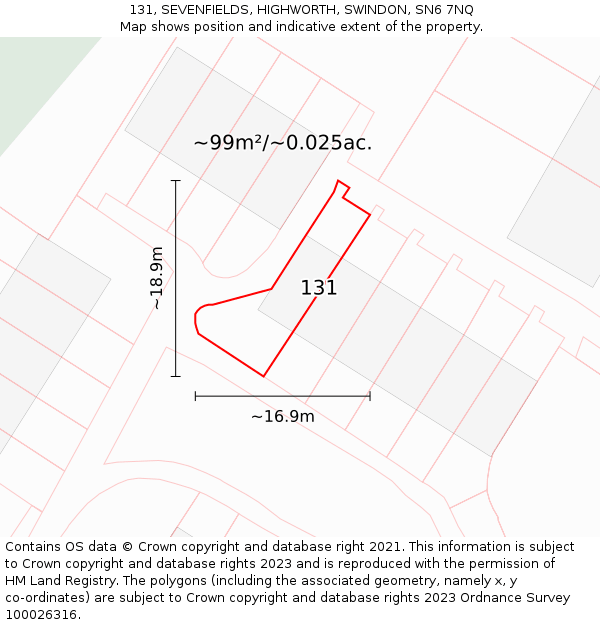 131, SEVENFIELDS, HIGHWORTH, SWINDON, SN6 7NQ: Plot and title map