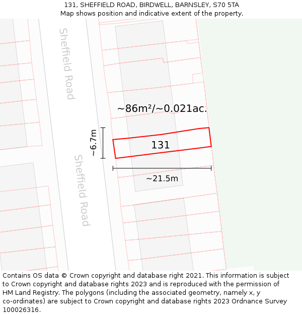 131, SHEFFIELD ROAD, BIRDWELL, BARNSLEY, S70 5TA: Plot and title map