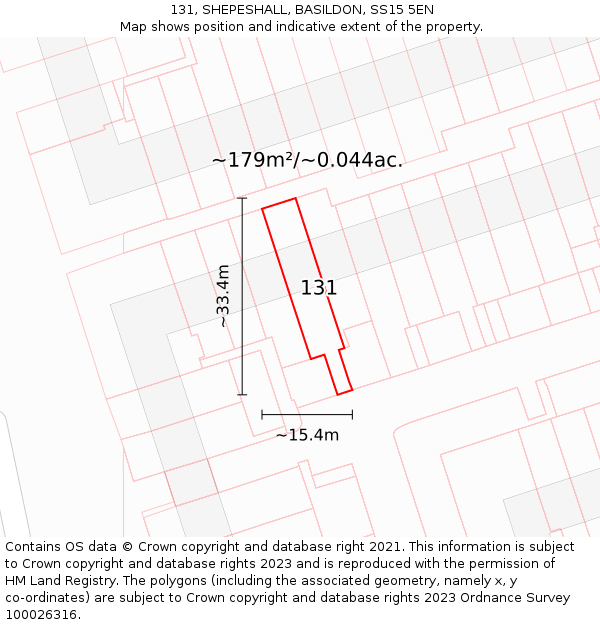 131, SHEPESHALL, BASILDON, SS15 5EN: Plot and title map