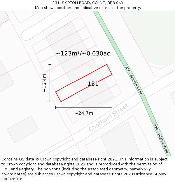 131, SKIPTON ROAD, COLNE, BB8 0NY: Plot and title map
