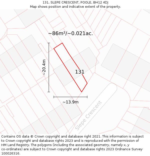131, SLEPE CRESCENT, POOLE, BH12 4DJ: Plot and title map