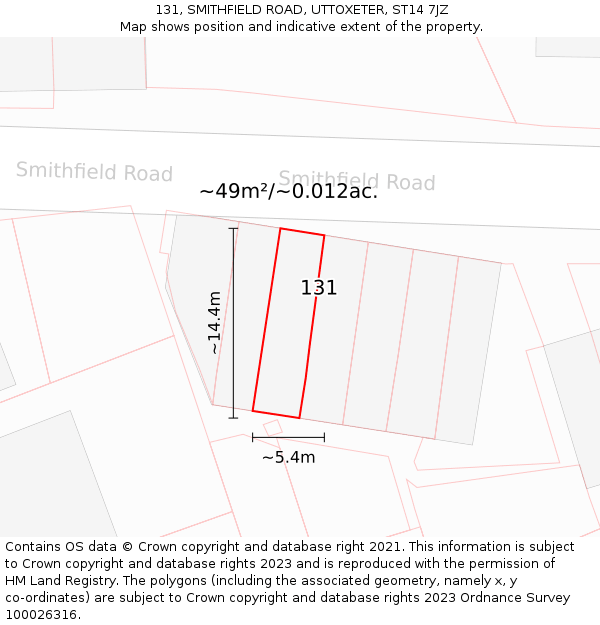 131, SMITHFIELD ROAD, UTTOXETER, ST14 7JZ: Plot and title map