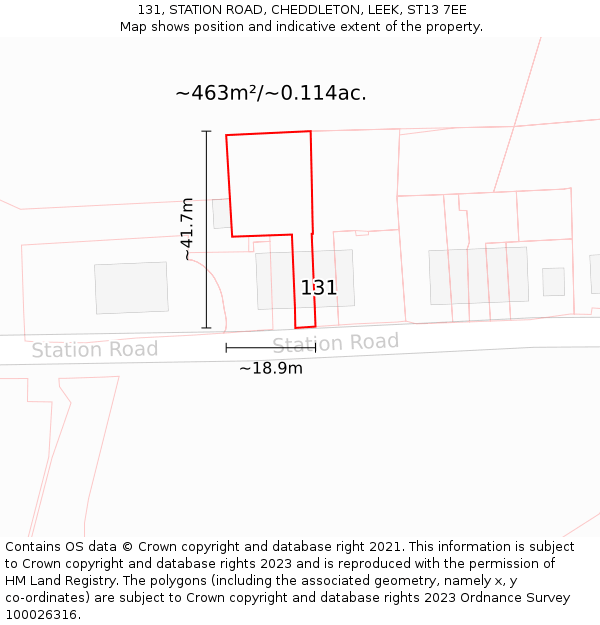 131, STATION ROAD, CHEDDLETON, LEEK, ST13 7EE: Plot and title map