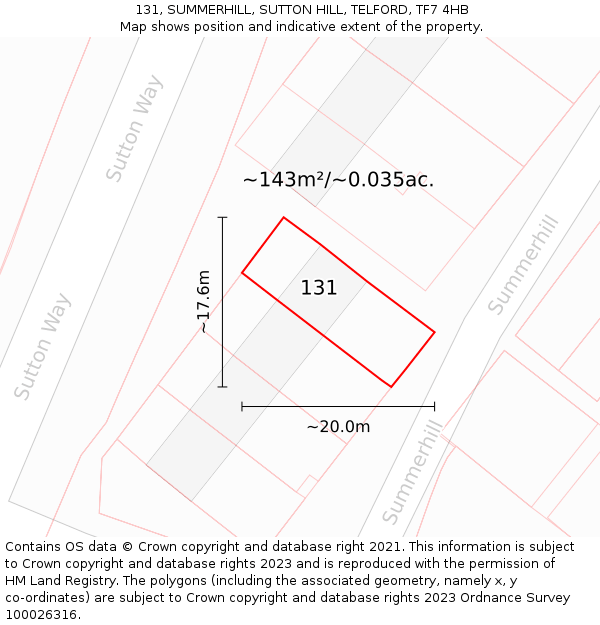 131, SUMMERHILL, SUTTON HILL, TELFORD, TF7 4HB: Plot and title map