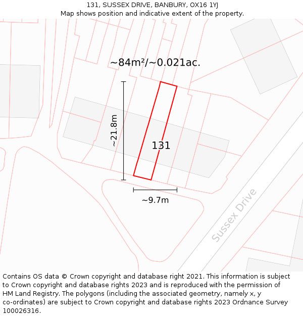131, SUSSEX DRIVE, BANBURY, OX16 1YJ: Plot and title map
