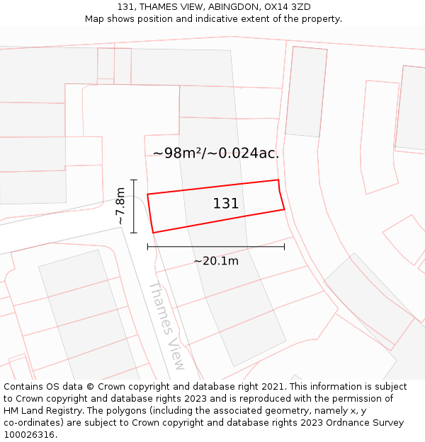 131, THAMES VIEW, ABINGDON, OX14 3ZD: Plot and title map