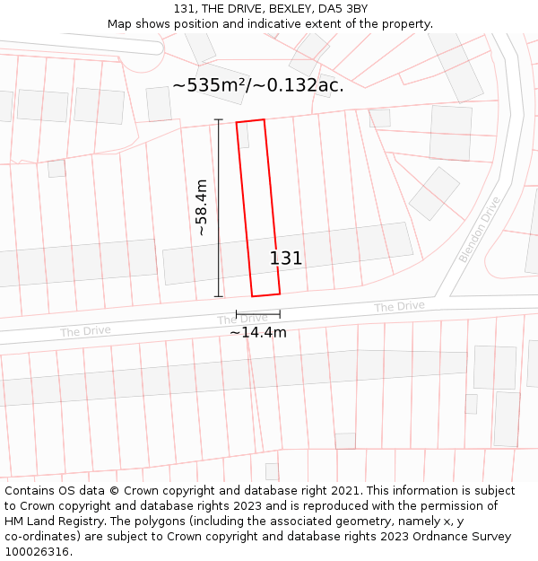 131, THE DRIVE, BEXLEY, DA5 3BY: Plot and title map