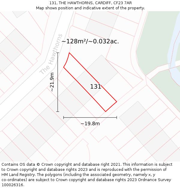 131, THE HAWTHORNS, CARDIFF, CF23 7AR: Plot and title map